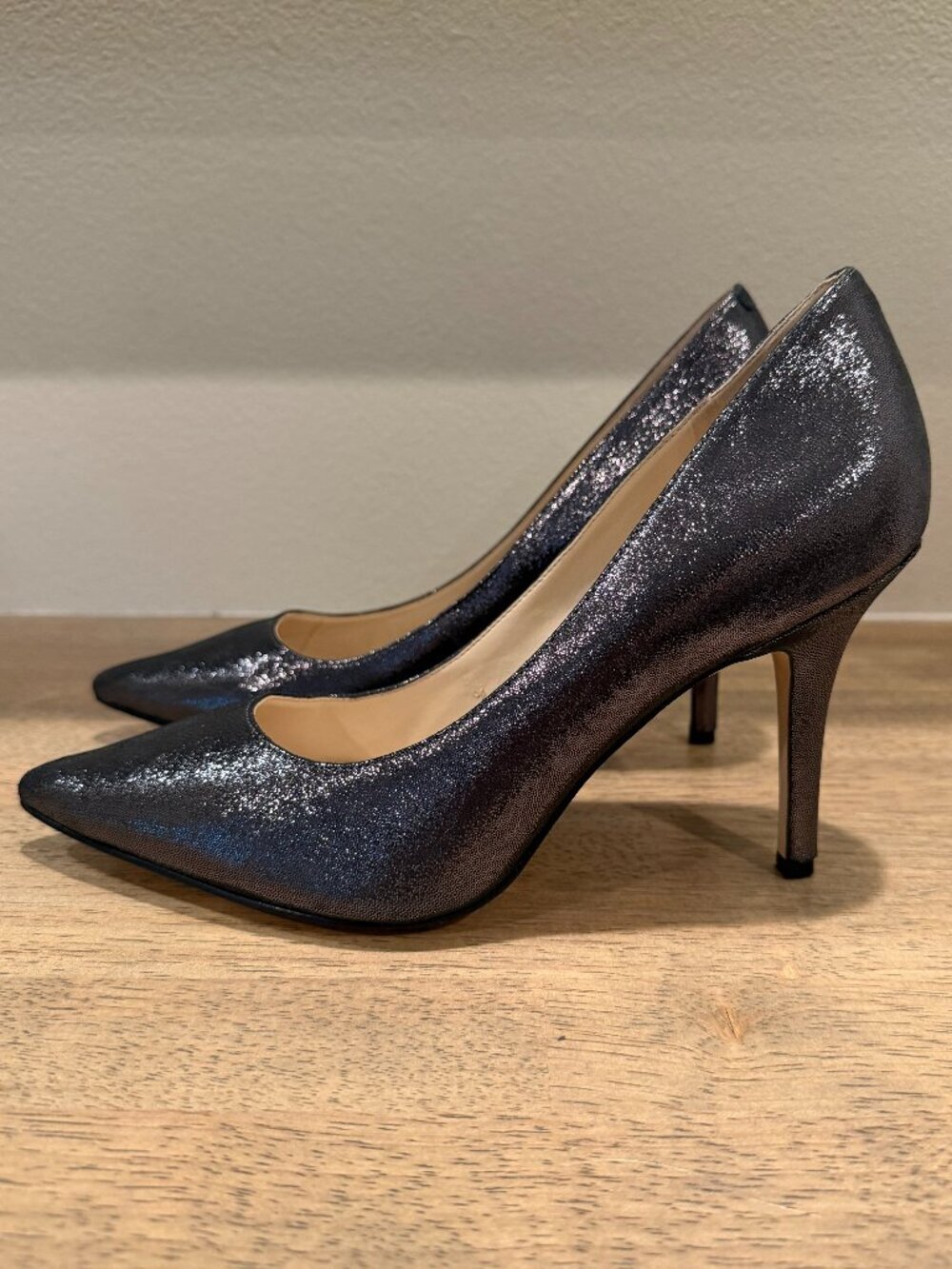 Nine West Jackpot Black Leather Pointed Toe Stiletto Pumps Size 8.5